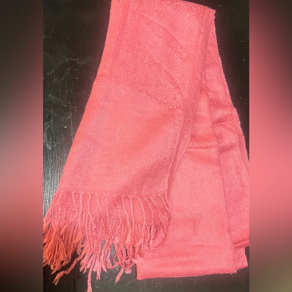 Pashmina-Shawl/Scarf in Jacquard Pattern Deep Coral 28”W x 68”H - Picture 13 of 14